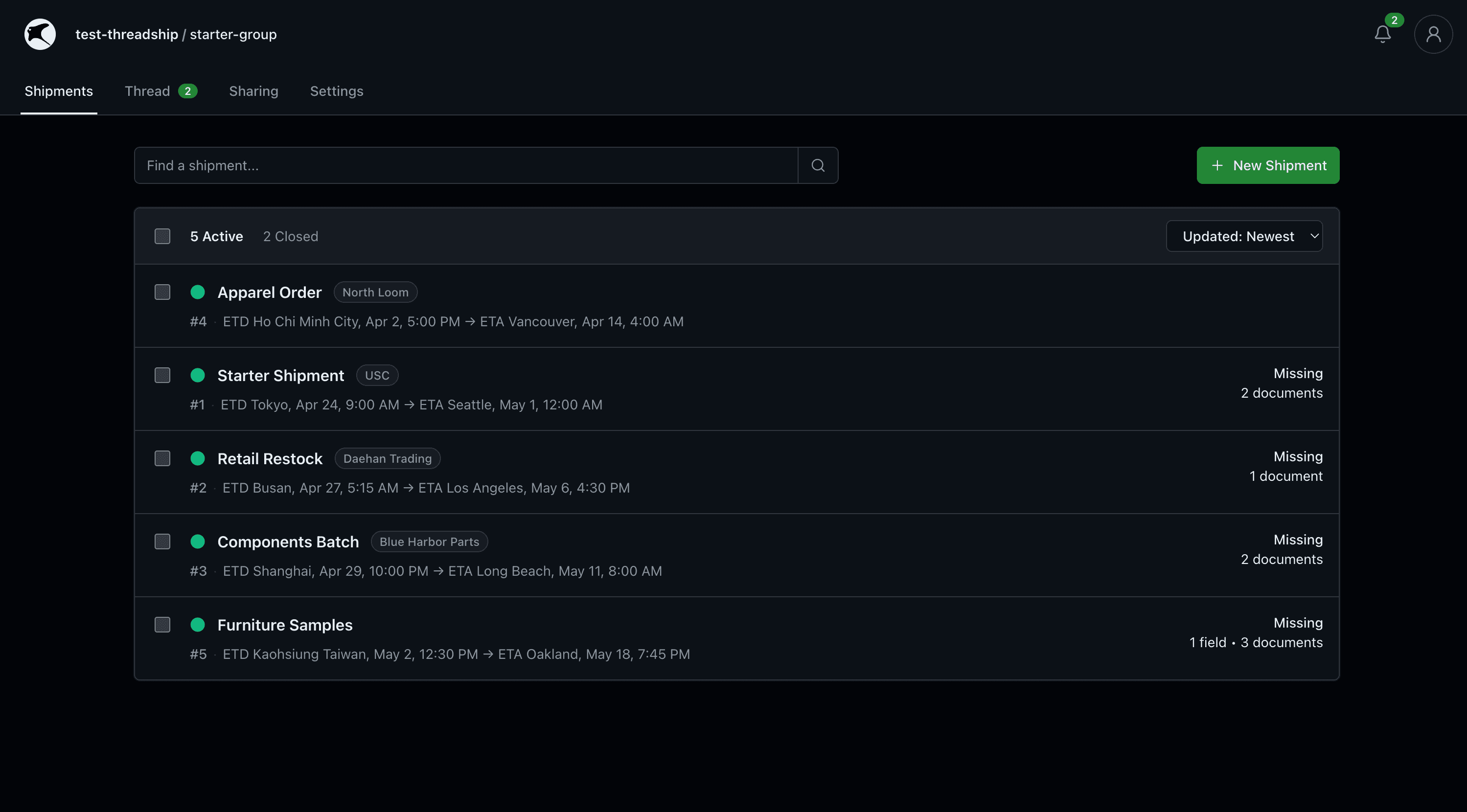Threadship workspace screenshot